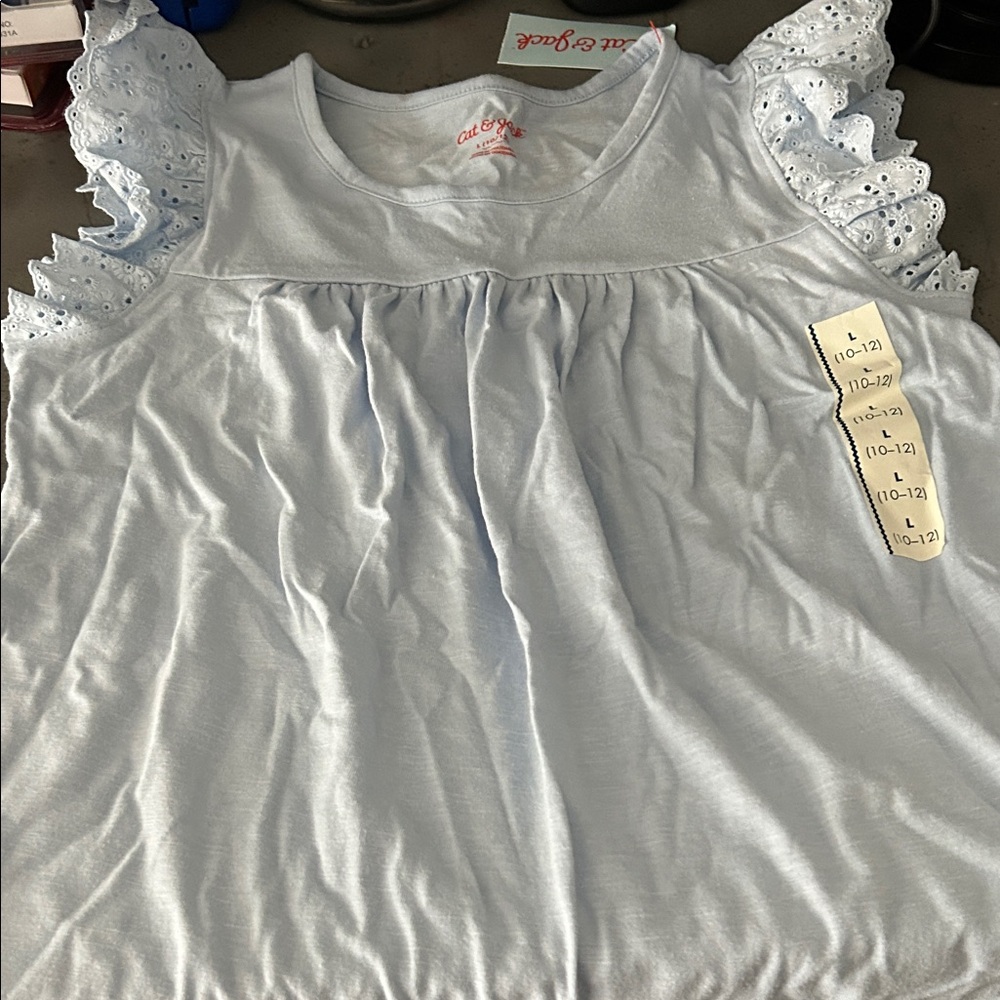 Cat and Jack Light Blue Eyelet Sleeve Top